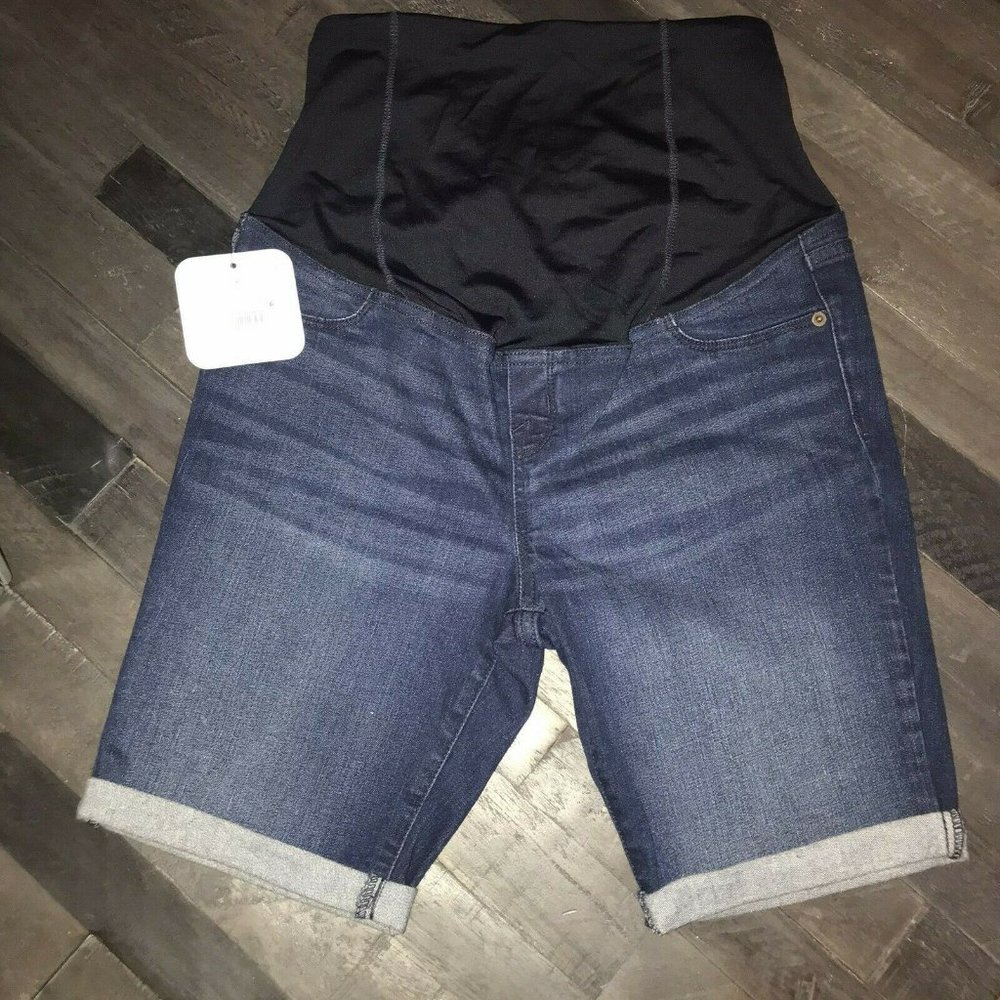 Maternity Bermuda Jean Shorts W/ Crossover Panels